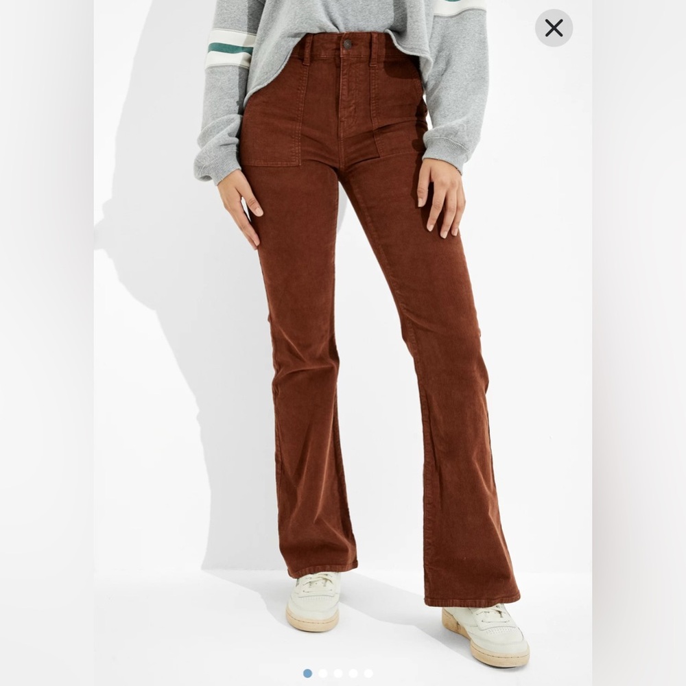 American Eagle Outfitters Stretch Super Hi-Rise Flare Brown Corduroy Pants